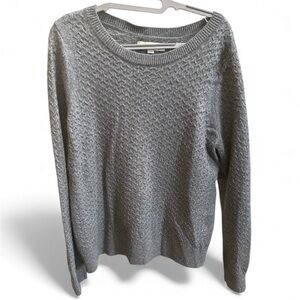 LOFT Textured Gray Metallic Women's Cable Knit Sweater-XL- Wool, Rayon, & Cotton